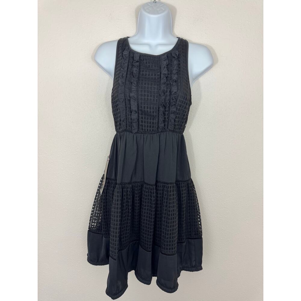 Bebe Black Sleeveless Tiered Mesh Cocktail Dress | Size 2 NWT